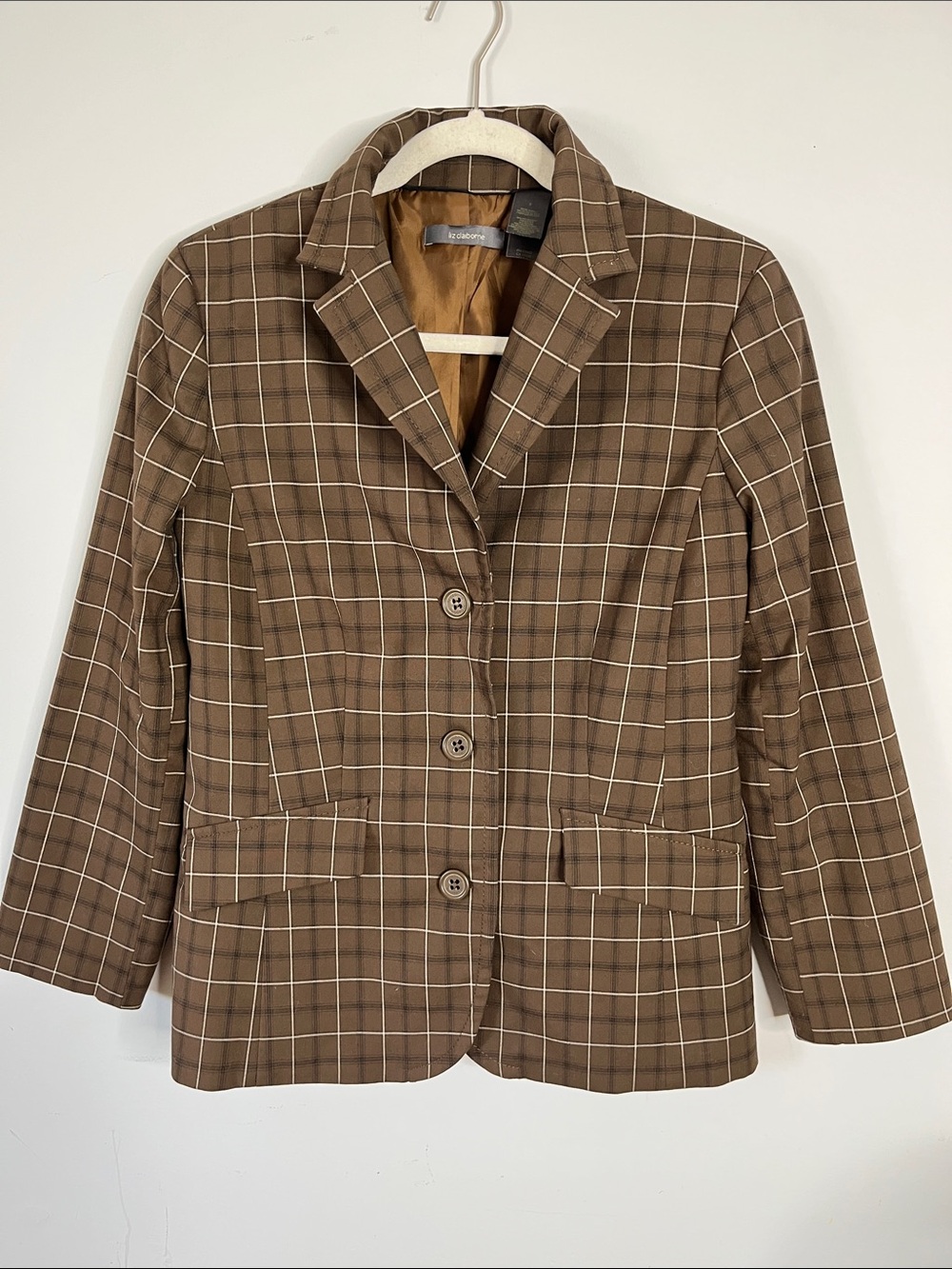 Vtg. Women's Academia Scholar Brown Plaid Liz Claiborne Blazer Sz:6